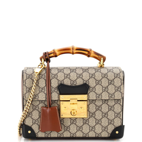 GUCCI Padlock Bamboo Shoulder Bag GG Coated Canvas Small