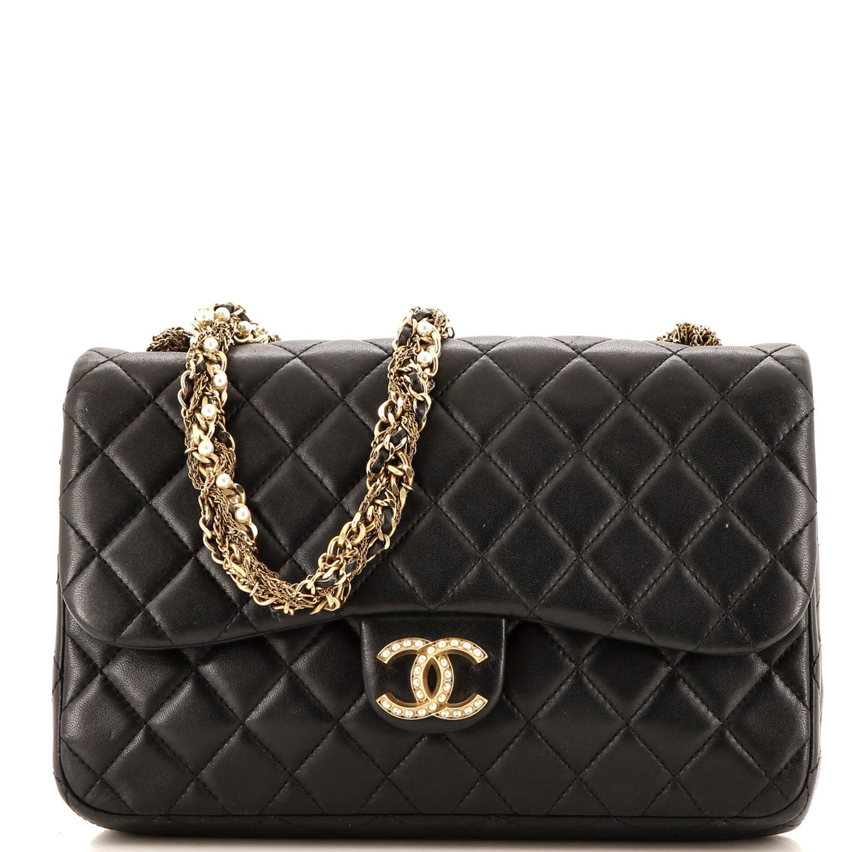Chanel CHANEL Westminster Tangled Pearl Chain Flap Bag Quilted Lambskin Medium