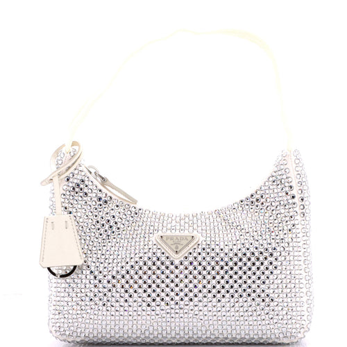 PRADA Re-Edition 2000 Hobo Crystal Embellished Satin Mini