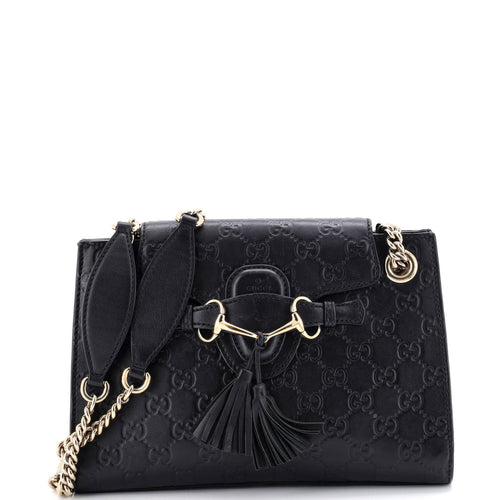 GUCCI Emily Chain Flap Shoulder Bag Guccissima Leather Small