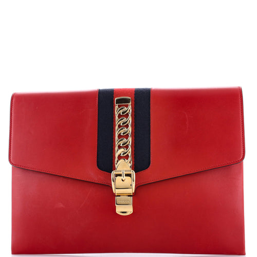 GUCCI Sylvie Clutch Leather Maxi