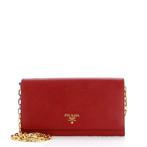 PRADA Chain Wallet Crossbody Saffiano Leather