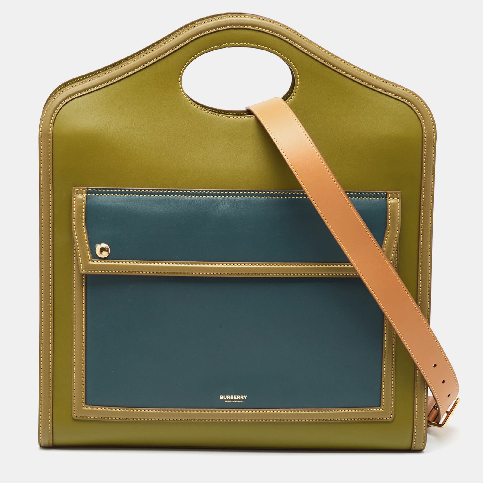 Burberry Green/Blue Leather Medium Pocket Bag