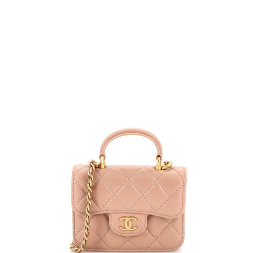 CHANEL Top Handle Flap Coin Purse with Chain Quilted Lambskin
