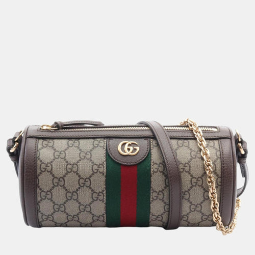 Beige Brown Multicolor Coated Canvas Leather Ophidia GG Supreme Bag