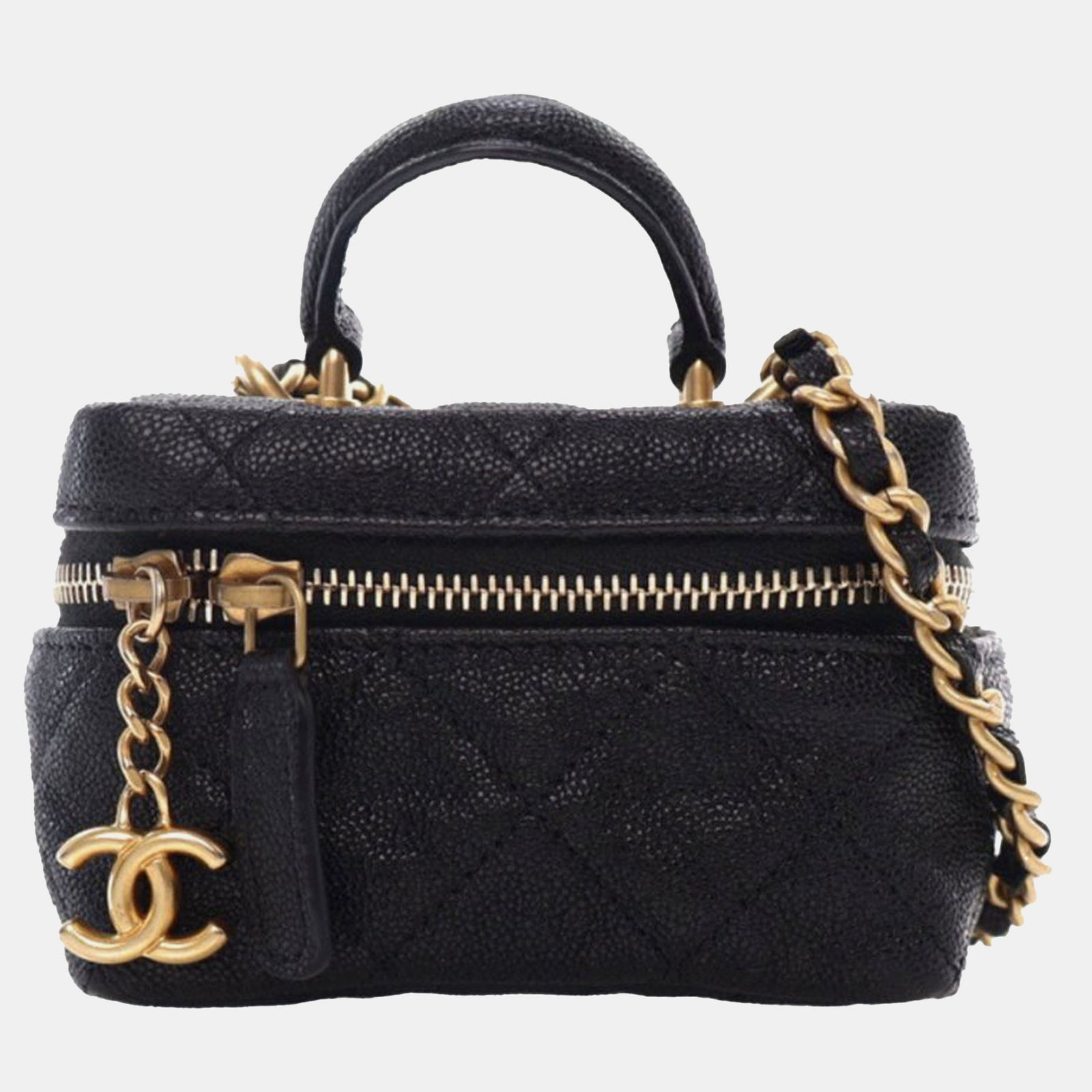 Chanel Mini CC Caviar Chain Zip Around Vanity Bag