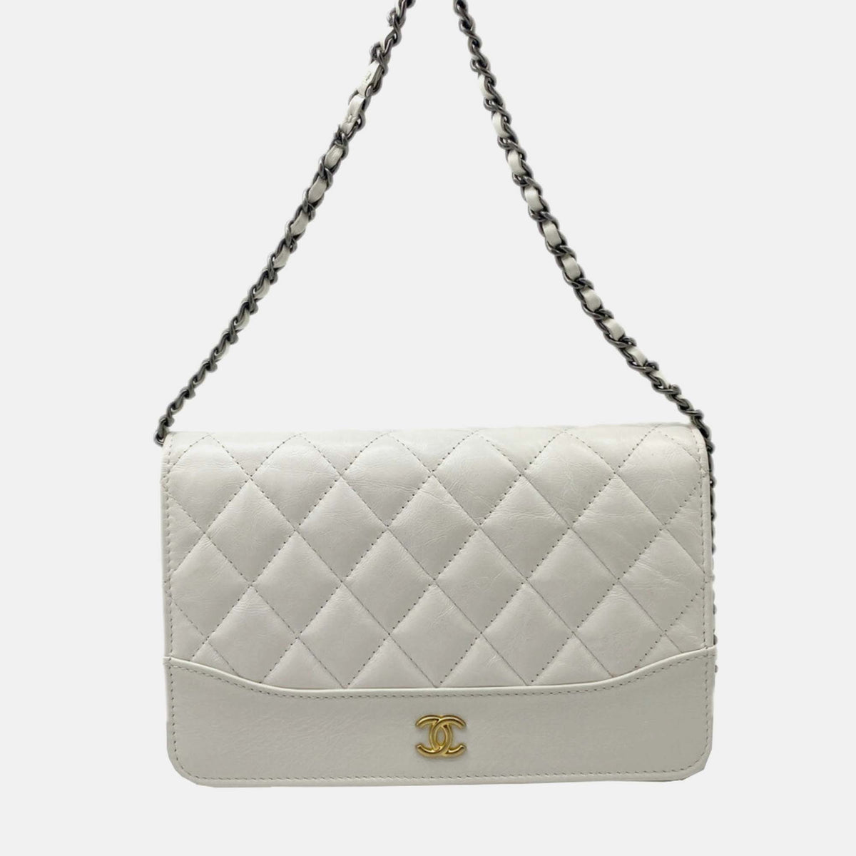 Chanel White Leather Gabrielle Do Chain Wallet