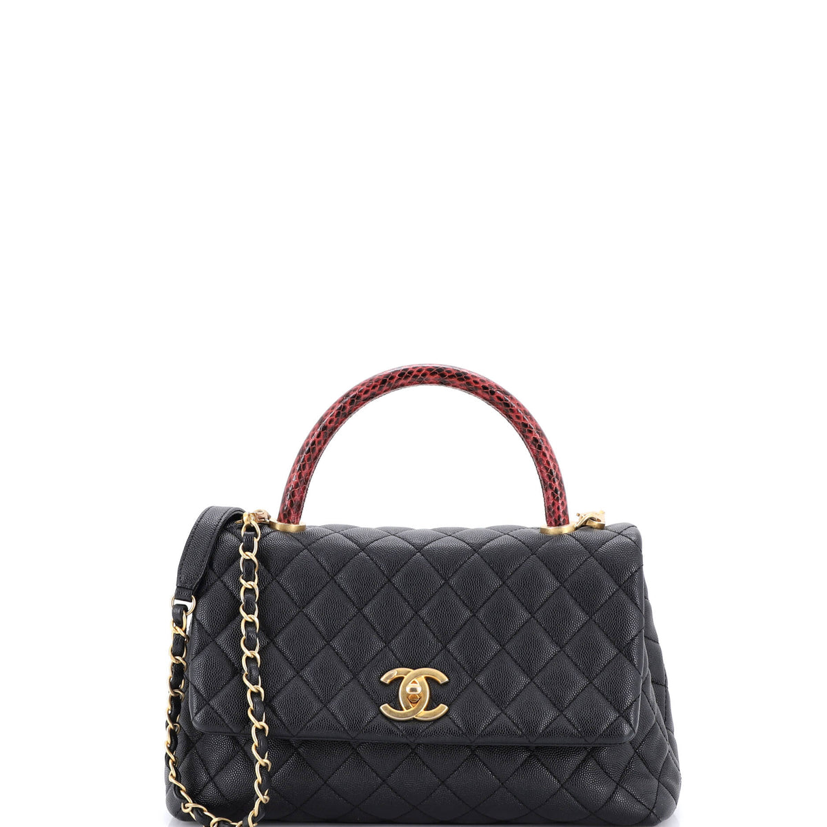 Chanel CHANEL Coco Top Handle Bag Quilted Caviar with Snakeskin Small