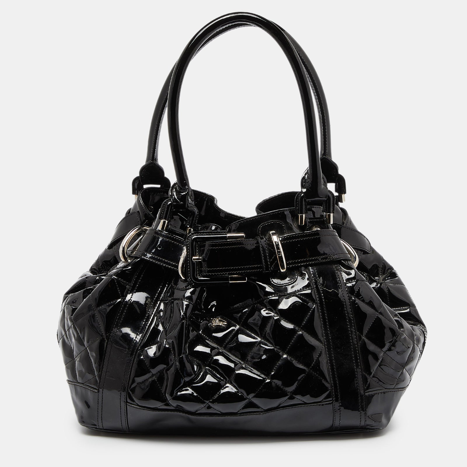 Burberry Black Quilted Patent Leather Large Beaton Tote