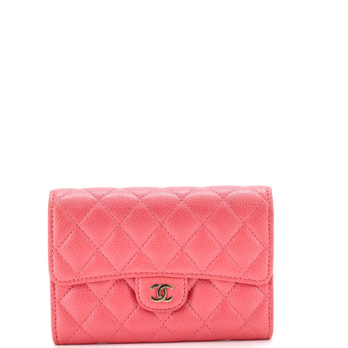 CHANEL CC Gusset Classic Flap Wallet Quilted Caviar Medium