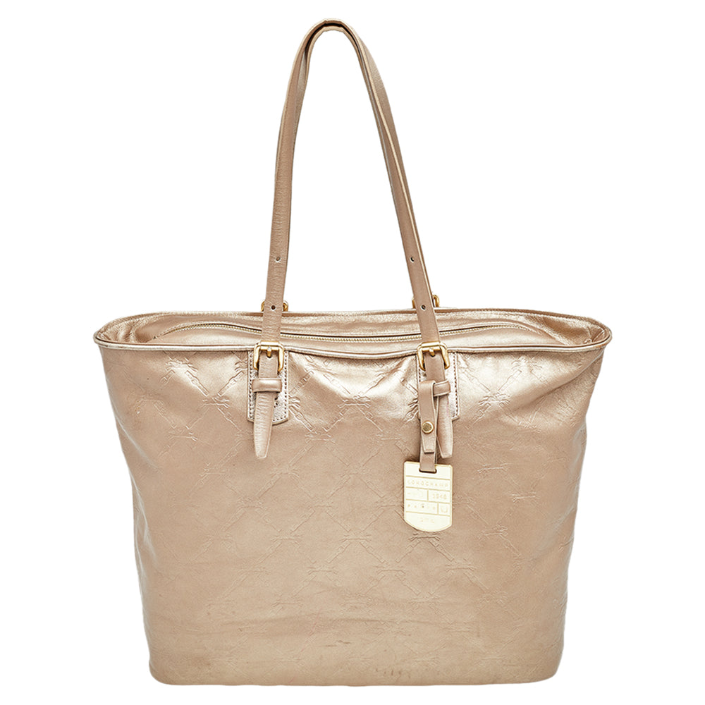 Longchamp Gold Leather Large LM Cuir Shopping Tote