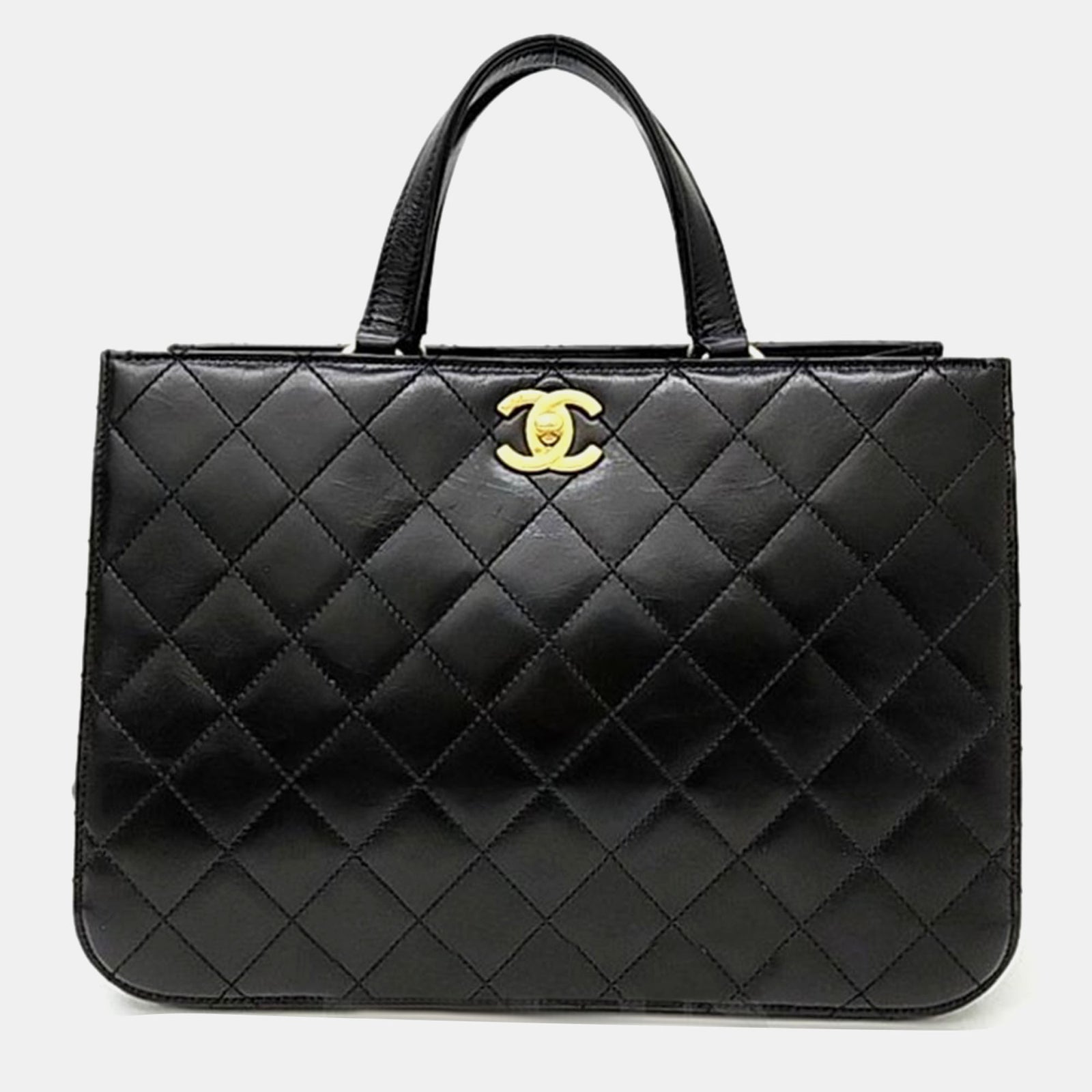 Chanel Petit sac cabas droit en cuir matelassé noir