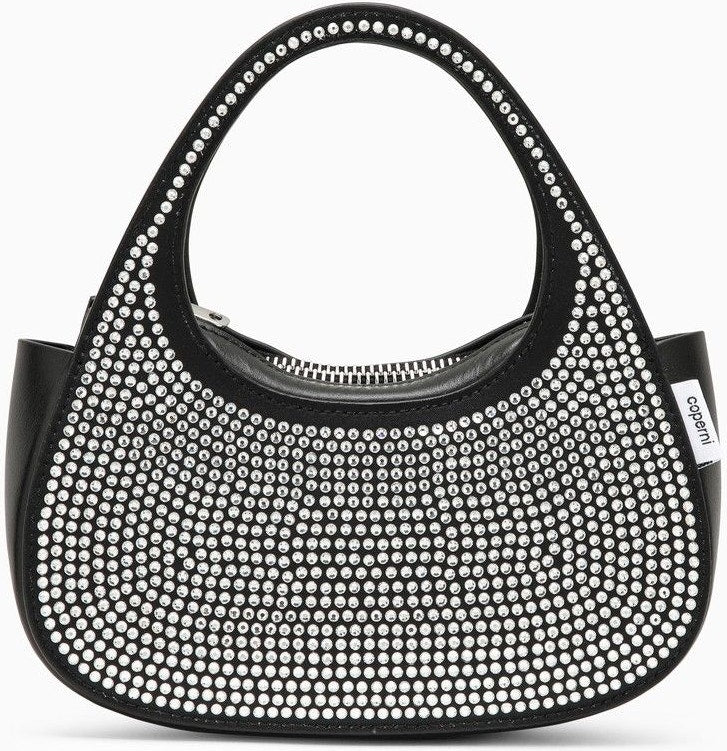 Women's Micro Baguette Swipe Bag With Crystals In Leather in Black | COPBA17455CO