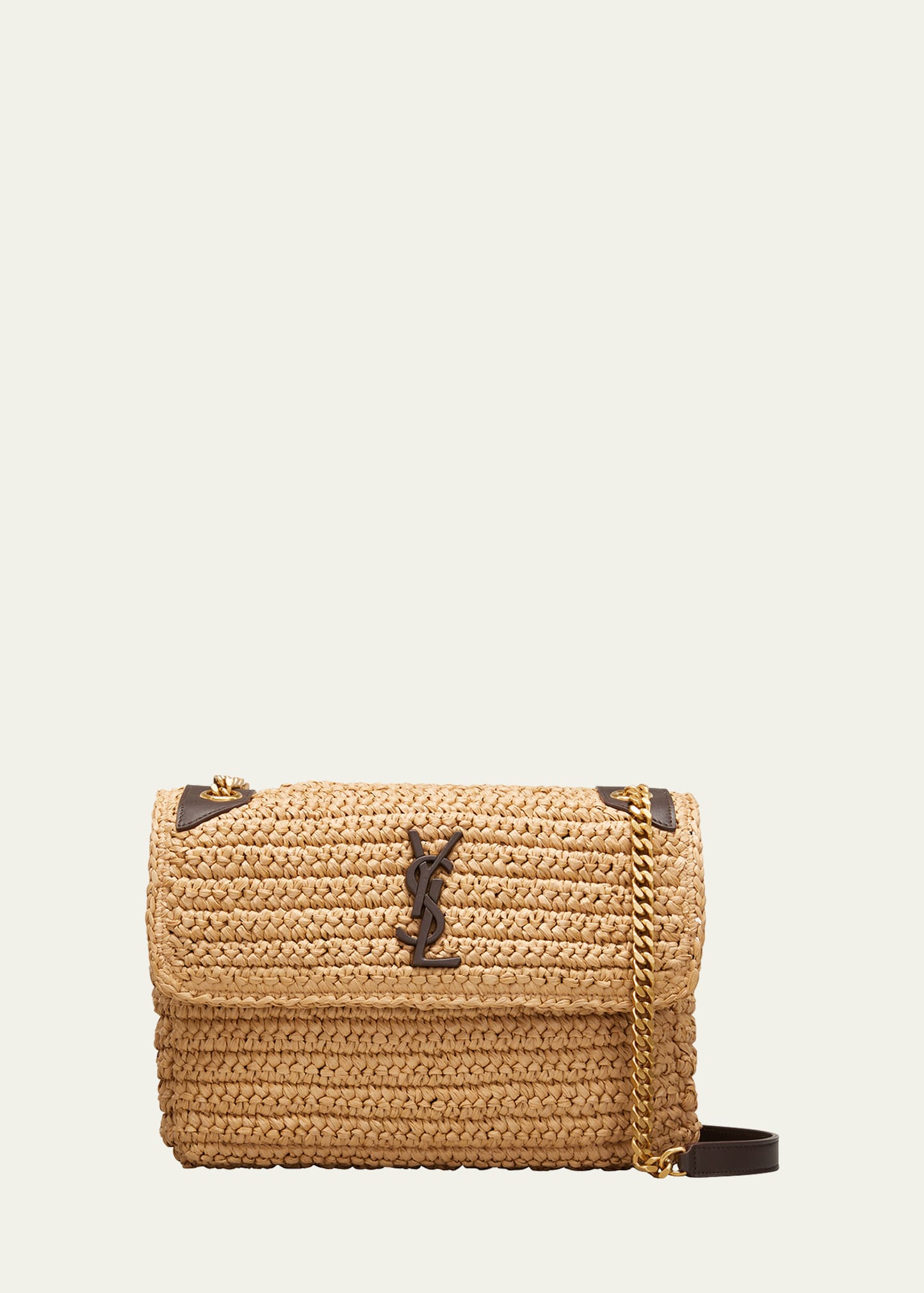 Saint Laurent Niki Medium Flap YSL Shoulder Bag in Raffia