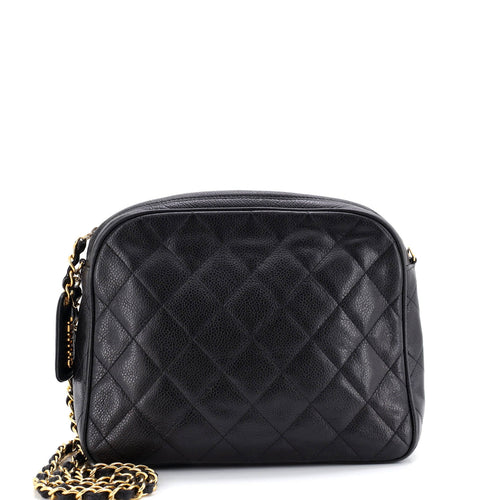 CHANEL Vintage Chain Camera Bag Quilted Caviar Medium