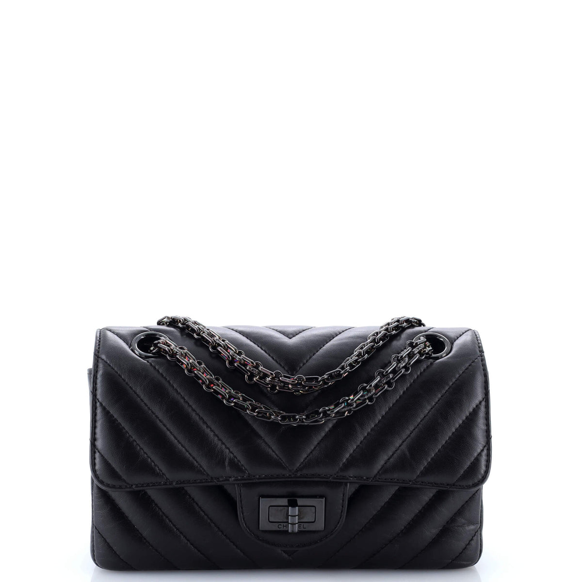 Chanel CHANEL So Black Reissue 2.55 Flap Bag Chevron Aged Calfskin Mini