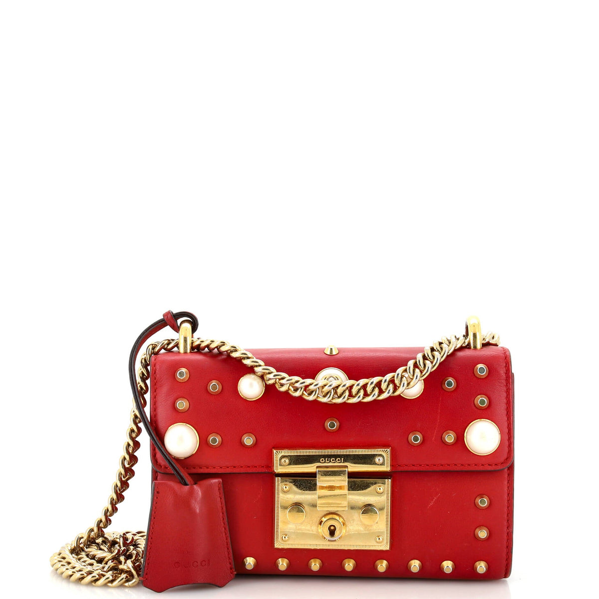 Gucci GUCCI Pearly Padlock Shoulder Bag Studded Leather Small