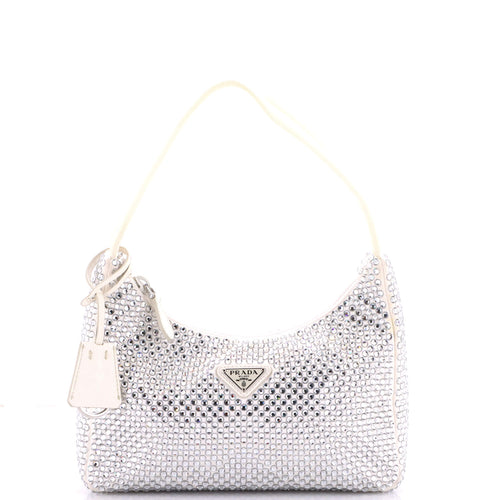 PRADA Re-Edition 2000 Hobo Crystal Embellished Satin Mini