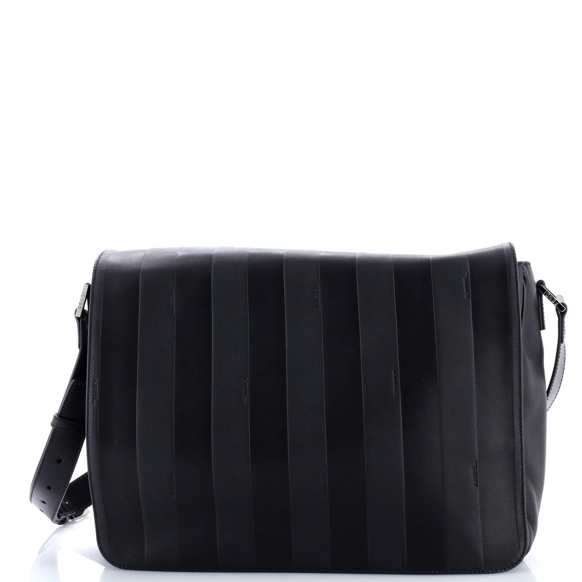 Fendi FENDI Flap Messenger Bag Pequin Embossed Leather Large