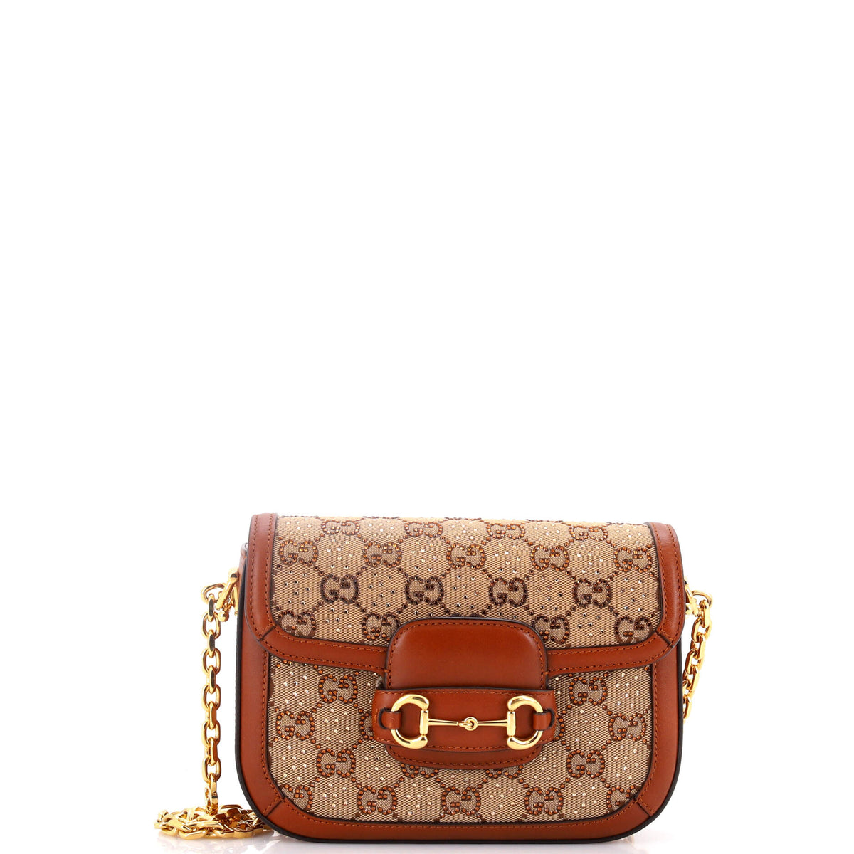 Gucci GUCCI Horsebit 1955 Shoulder Bag Crystal Embellished GG Canvas Mini