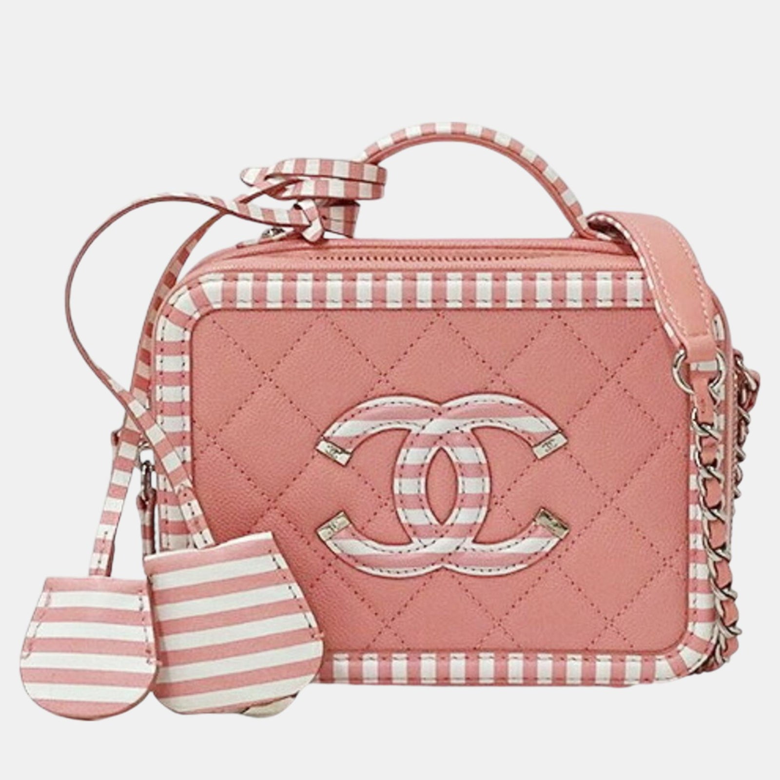 Chanel Handtasche mit CC-Filigrankette aus genarbtem Kalbsleder in Rosa und Weiß