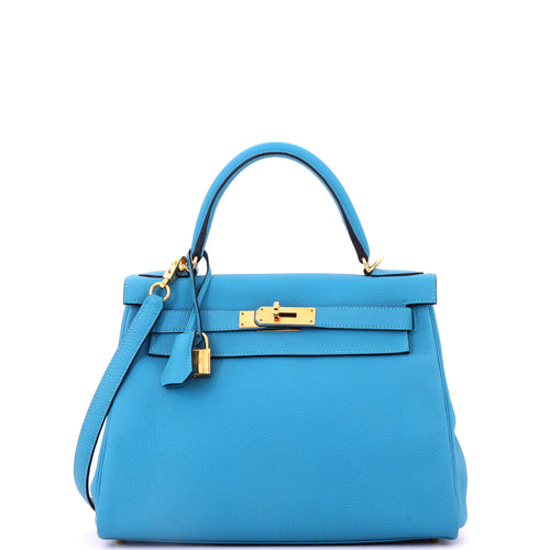 Kelly Handbag Turquoise Togo with Gold Hardware 28