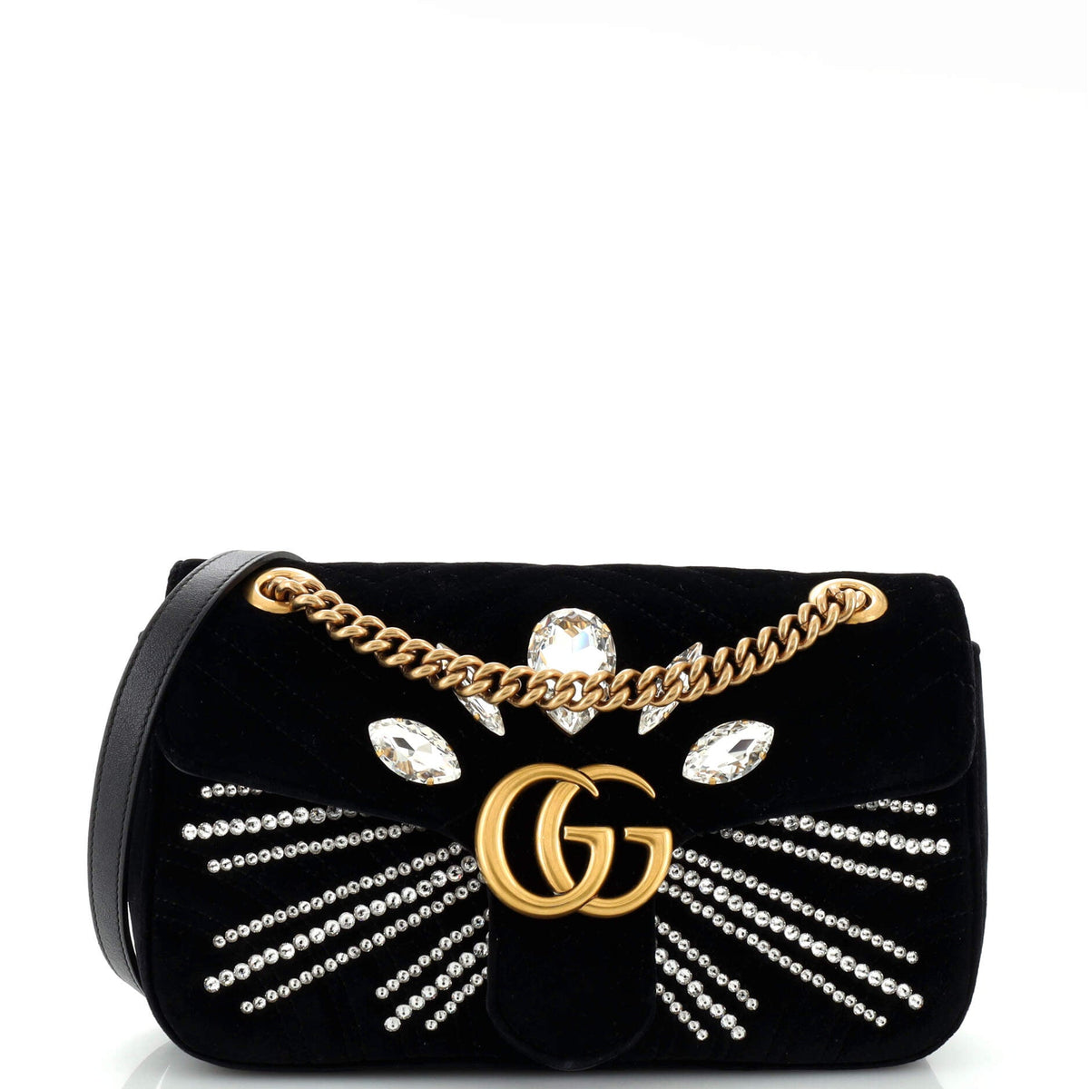 Gucci GUCCI GG Marmont Flap Bag Embellished Matelasse Velvet Small