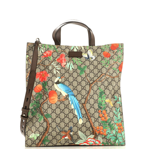GUCCI Convertible Soft Open Tote Tian Print GG Coated Canvas Tall