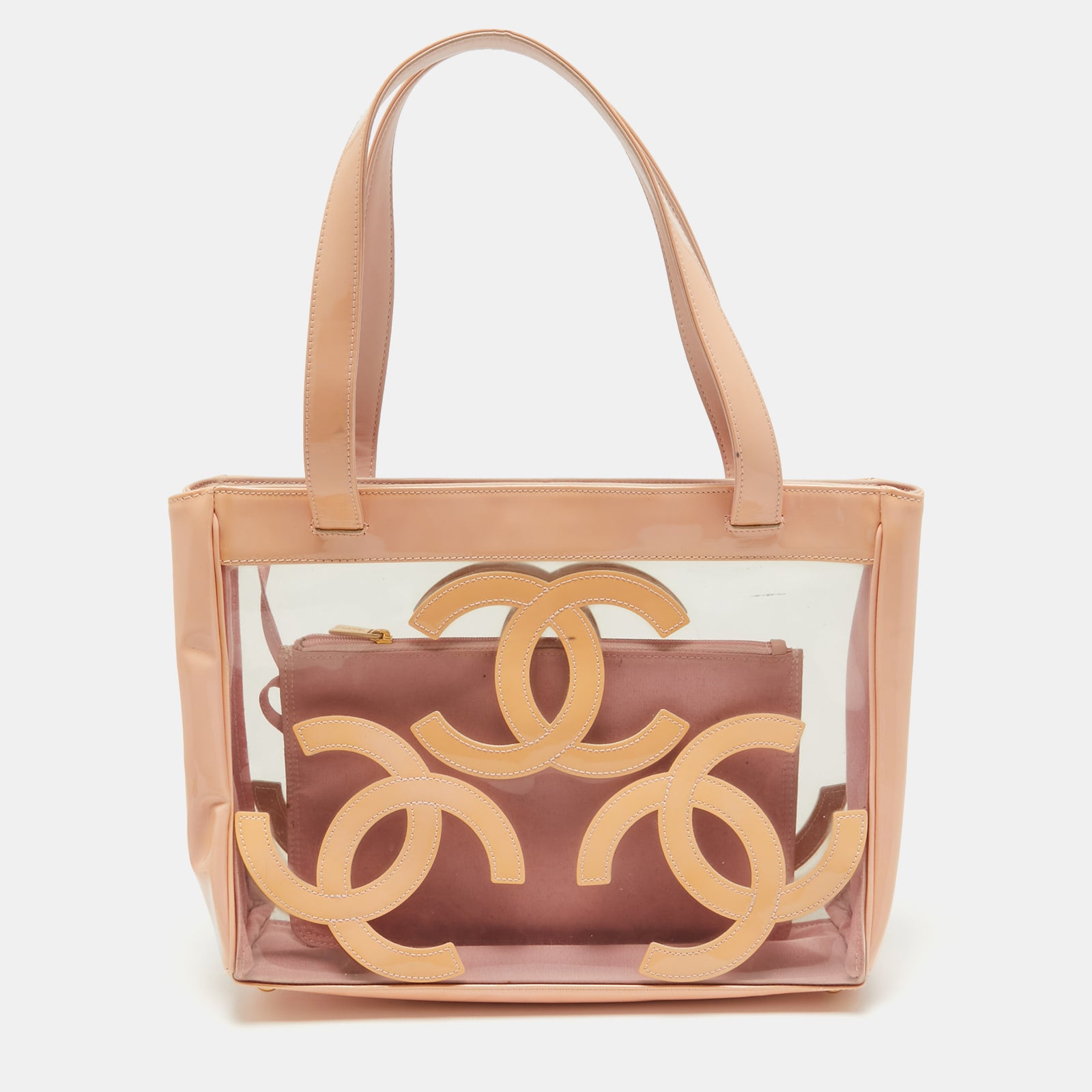 Chanel Triple CC Tote aus PVC und Lackleder in Rosa/Pfirsich