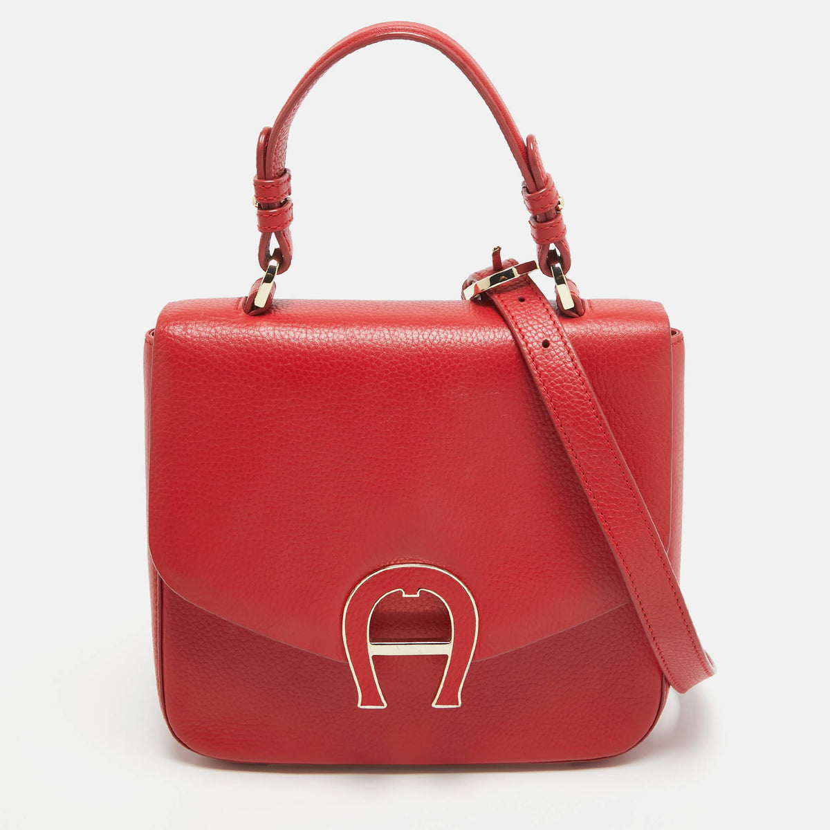 Aigner Red Leather Logo Flap Top Handle Bag