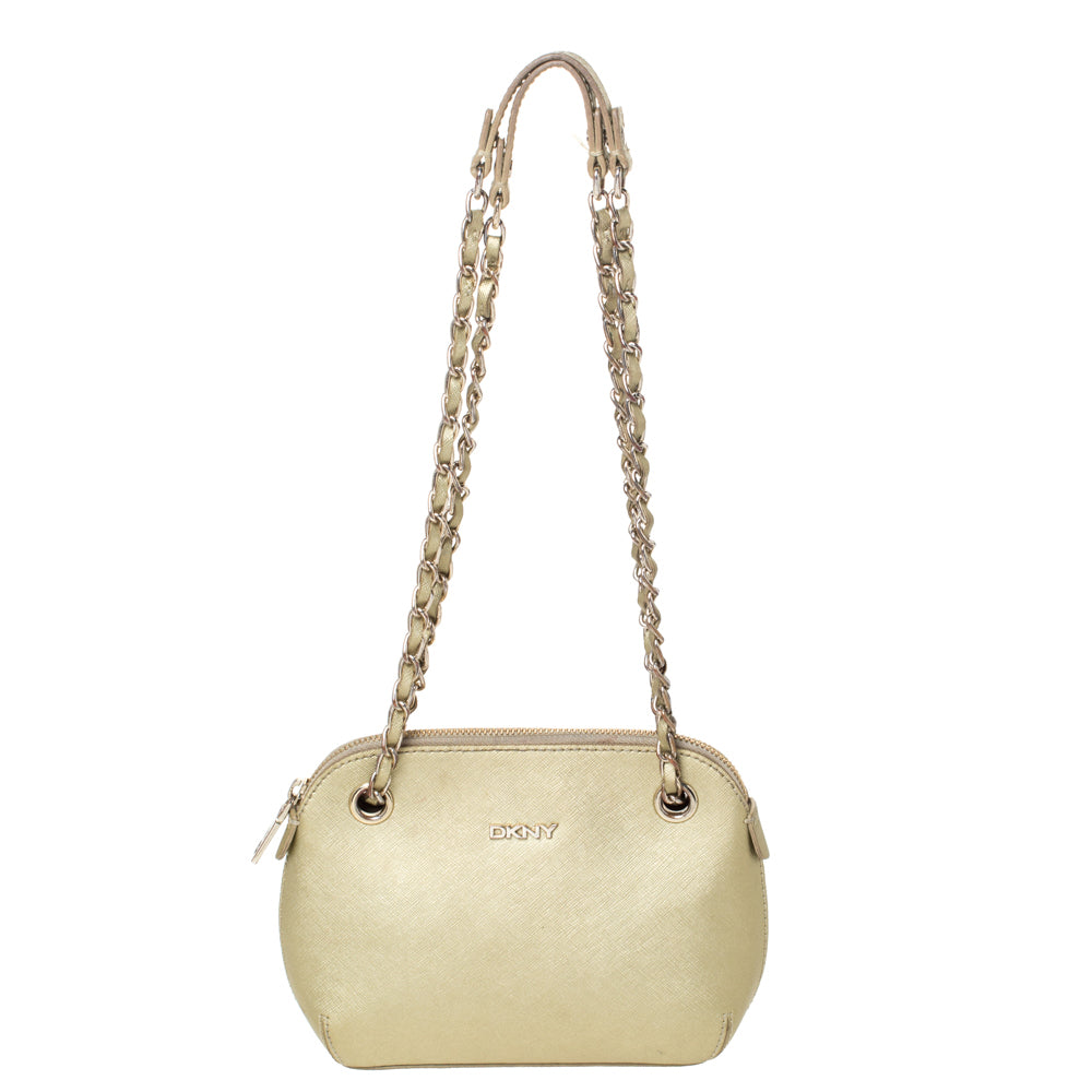 DKNY Gold Leather Dome Chain Shoulder Bag