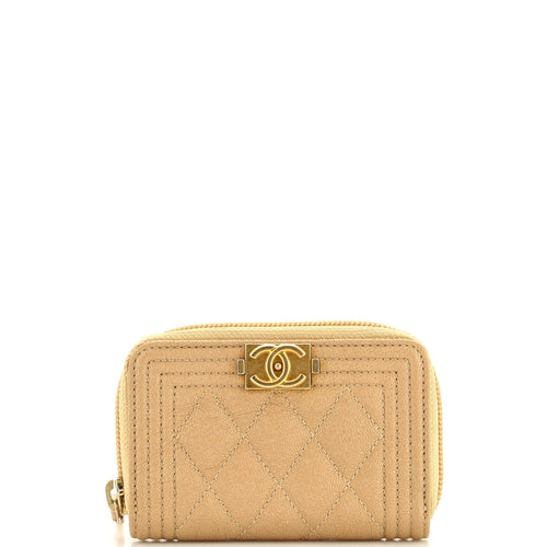 CHANEL Boy Zip Coin Purse Quilted Caviar Small