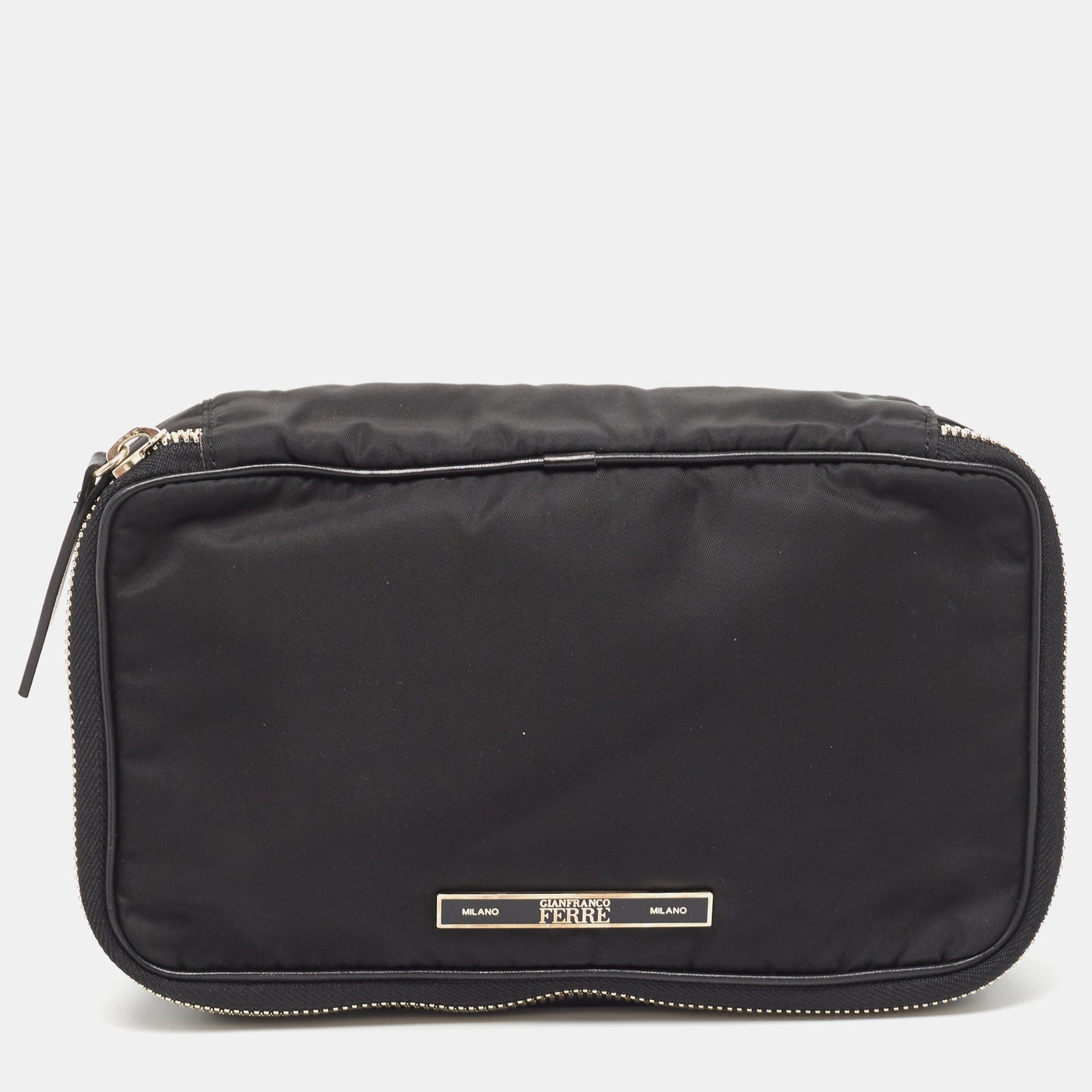 Gianfranco Ferre Black Canvas Zip Around Clutch