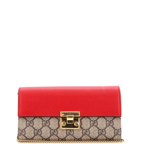 GUCCI Padlock Continental Chain Wallet GG Coated Canvas and Leather Long