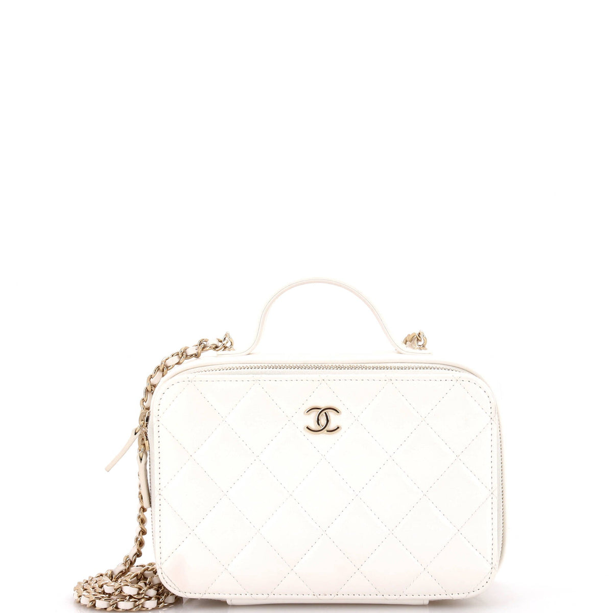 Chanel CHANEL Double Zip CC Vanity Case Quilted Shiny Lambskin Small