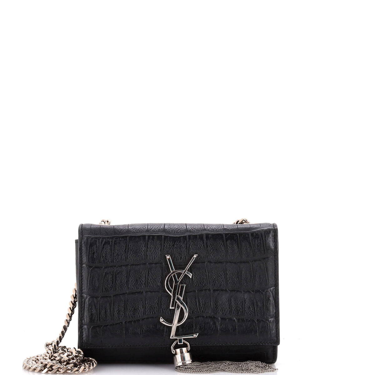 Saint Laurent Classic Monogram Tassel Crossbody Bag Crocodile Embossed Leather Small