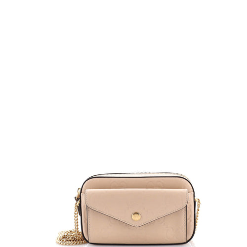GUCCI Front Pocket Chain Shoulder Bag Jumbo GG Embossed Leather Super Mini