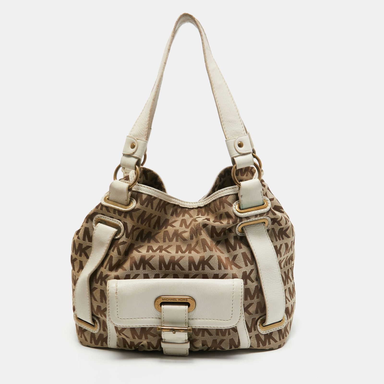 Michael Kors Beige/Off White Signature Canvas Front Pocket Tote