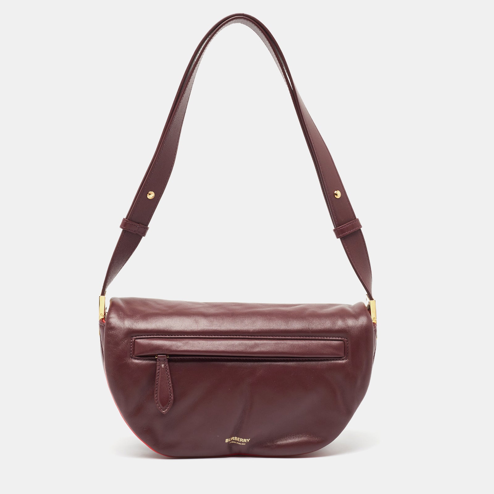 Burberry Maroon Leather Small Olympia Shoulder Bag