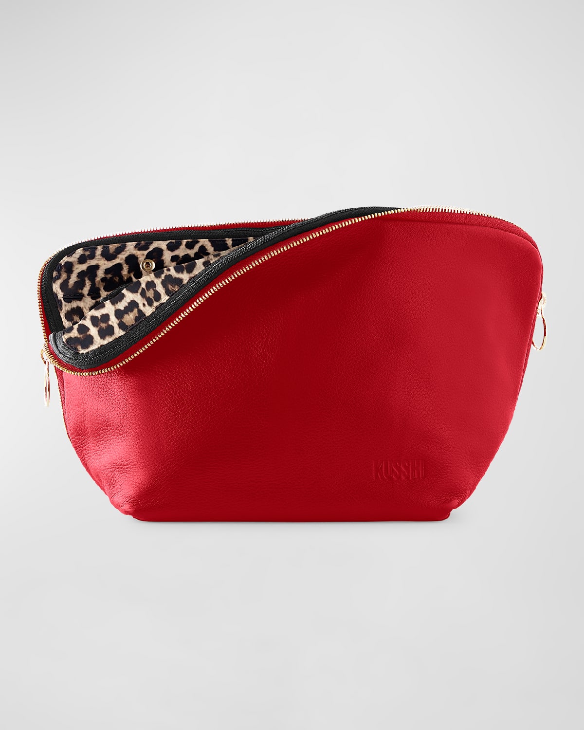 Boss Vacationer Leather Makeup Bag, Red/Leopard