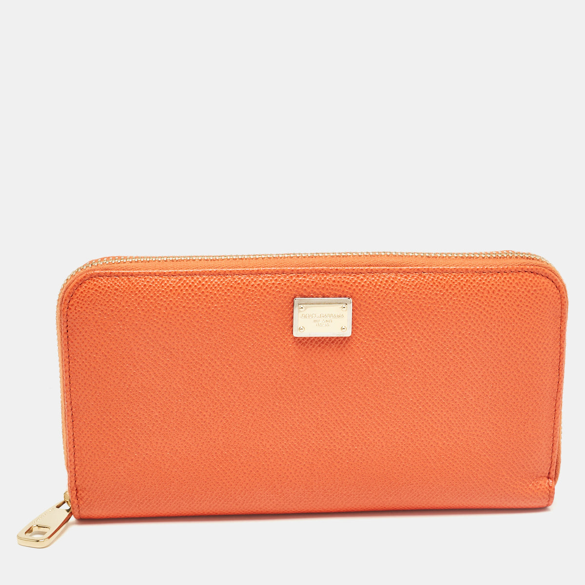 Dolce & Gabbana Orange Leather Zip Around Wallet