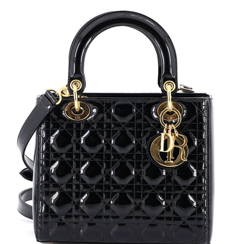 Lady Dior Bag Cannage Quilt Patent Medium