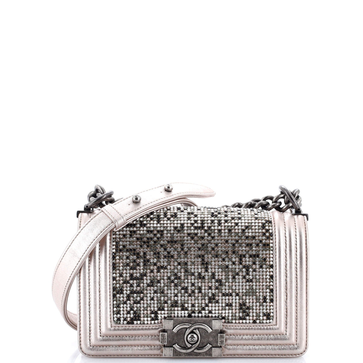 Chanel CHANEL Boy Flap Bag Strass Embellished Leather Small