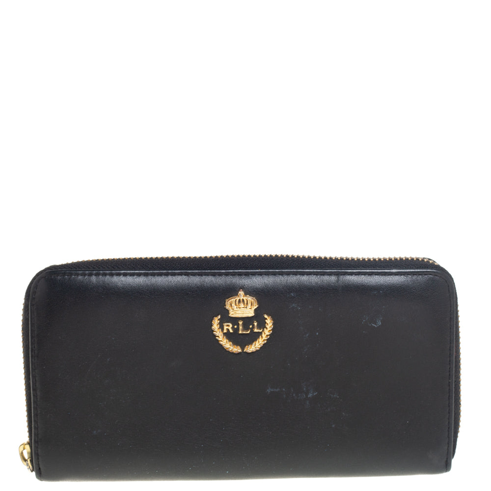 Ralph Lauren Black Leather Zip Around Wallet