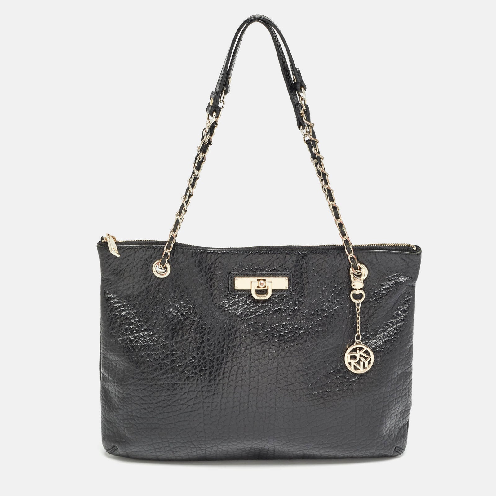 DKNY DKNY Black Leather Charm Chain Tote