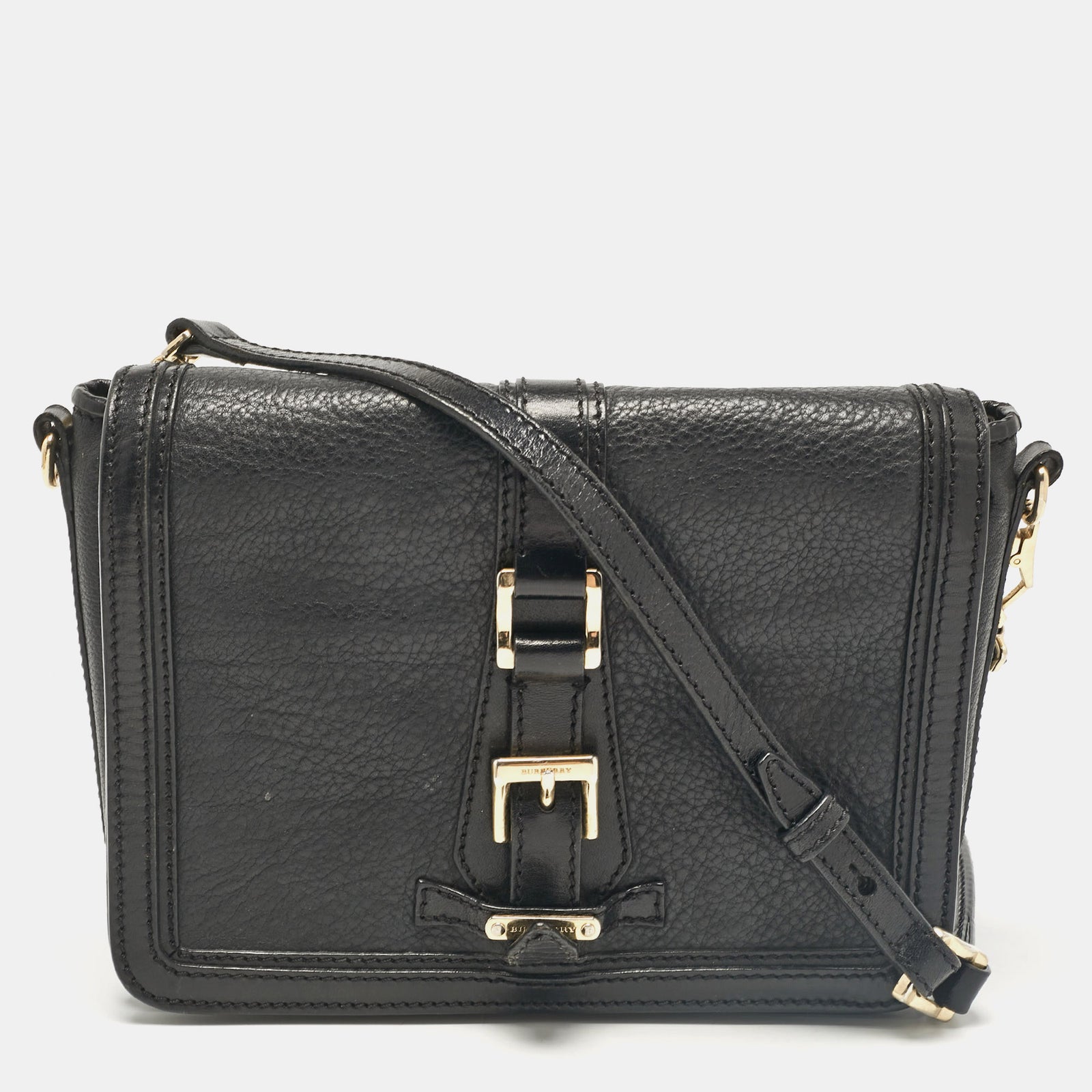 Burberry Black Leather Flap Shoulder Bag