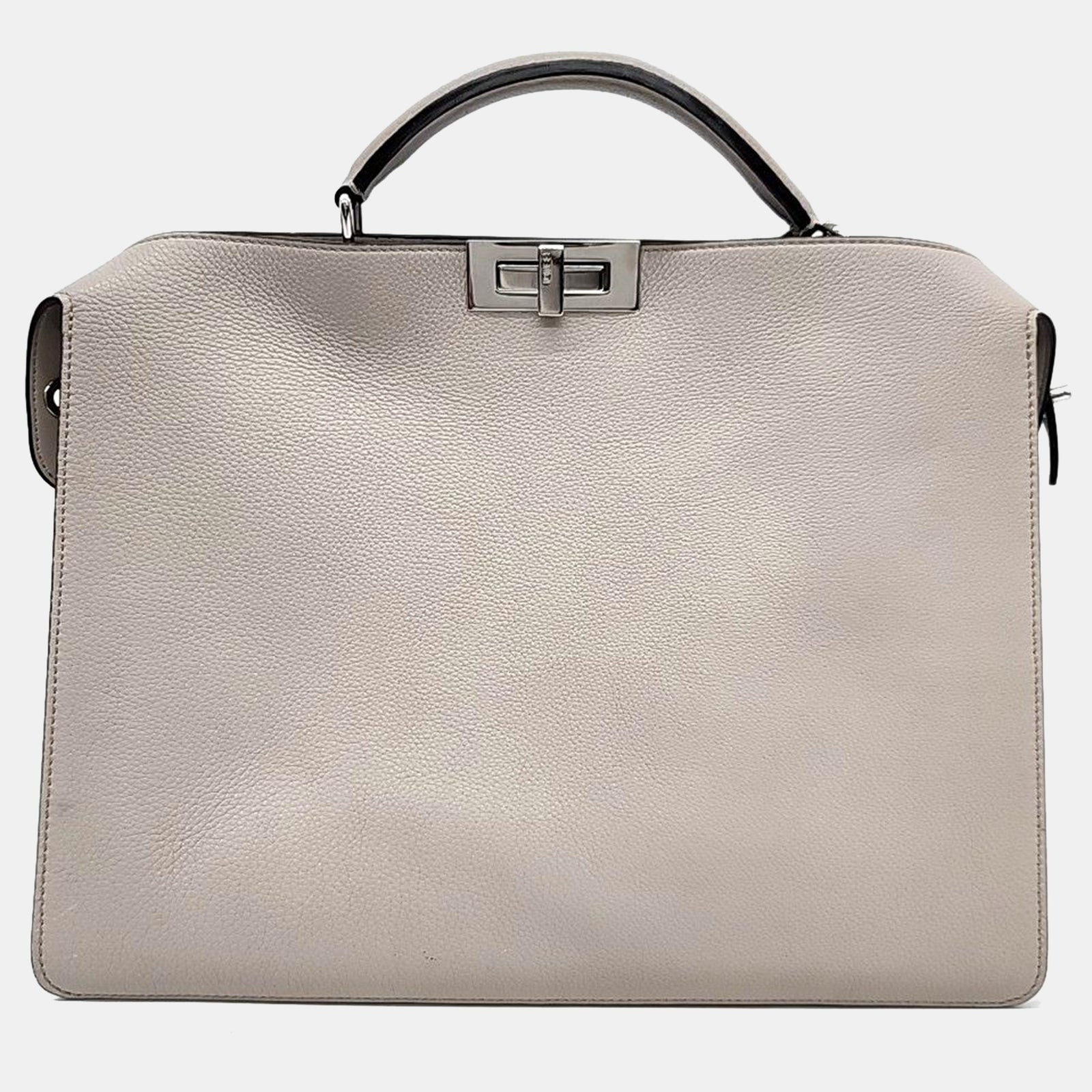 Fendi Light Gray Leather Medium Peekaboo ISeeU Top Handle Bag