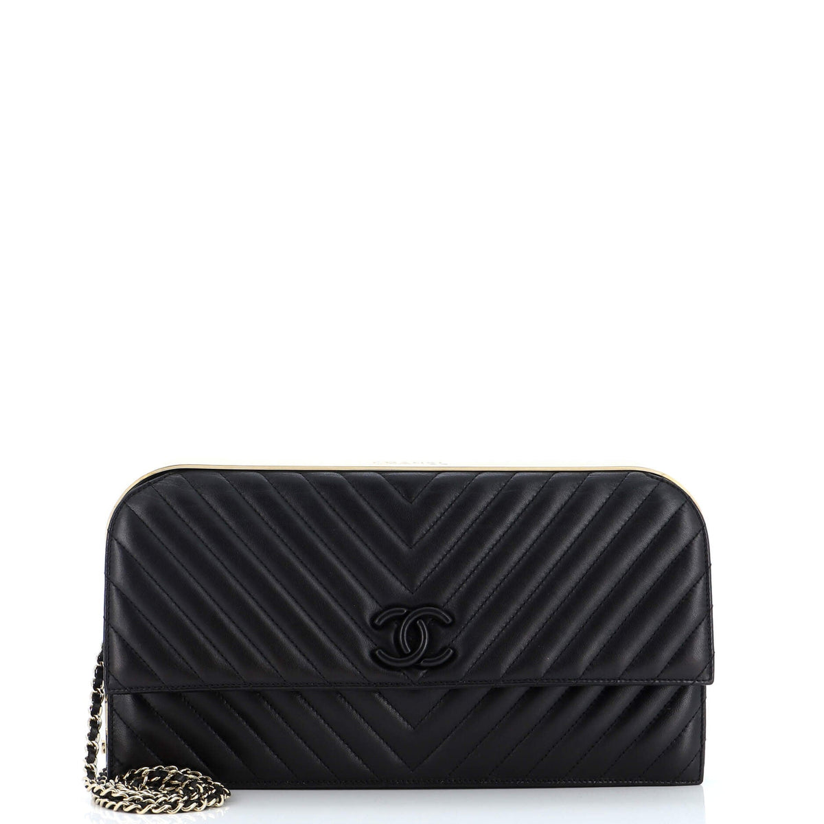 Chanel CHANEL CC Frame Clutch Chevron Lambskin
