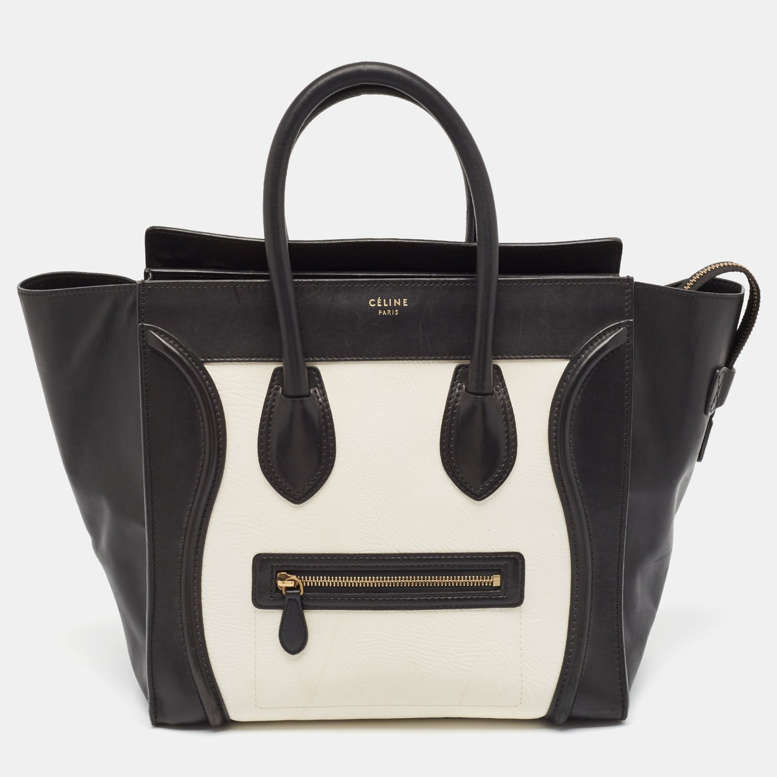 Celine Black/White Leather Mini Luggage Tote