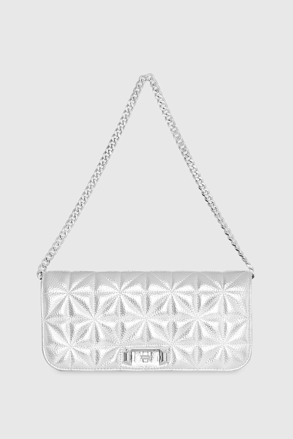 Rebecca Minkoff Deco Quilted Clutch Bag In Silver
